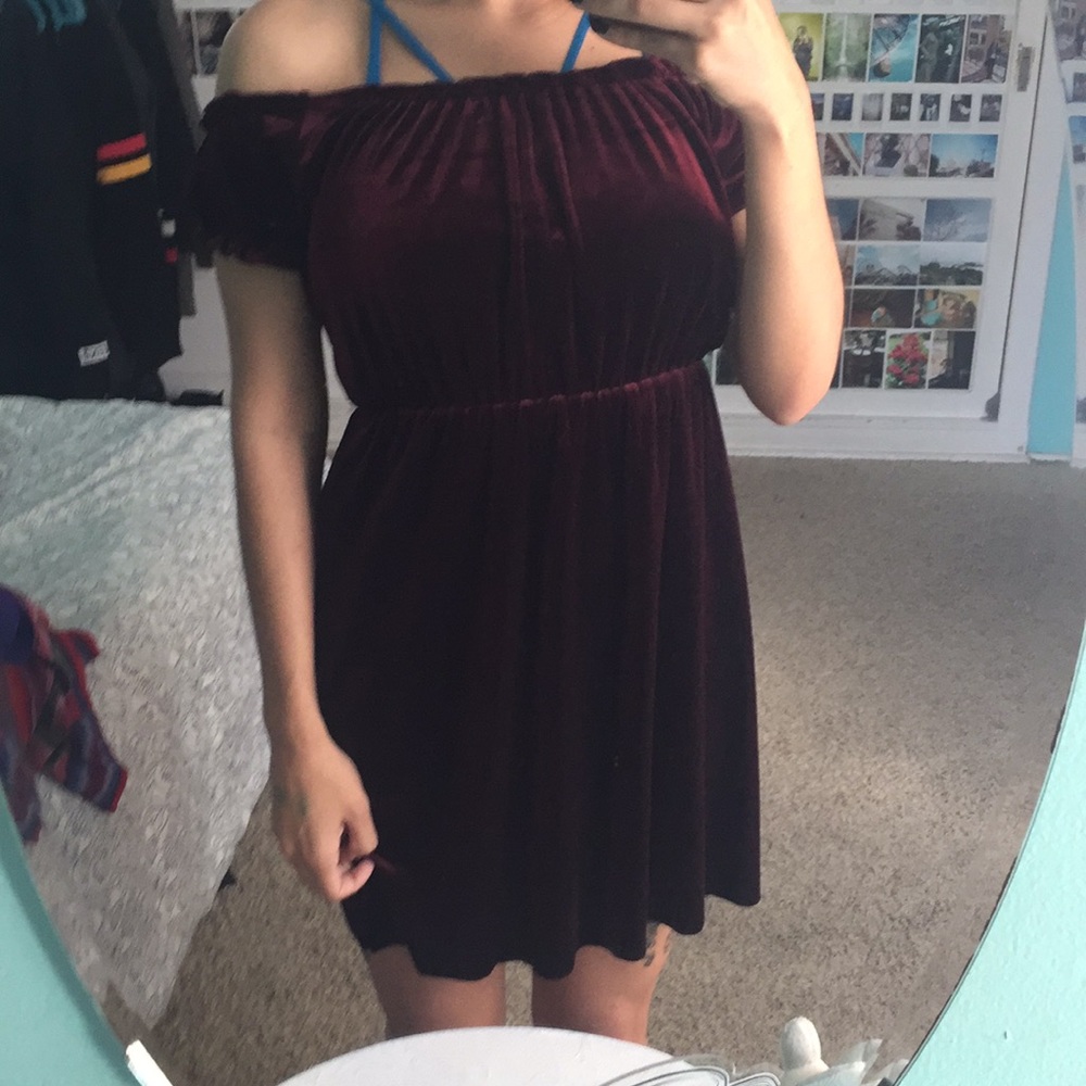 Red velvet off the shoulder dress